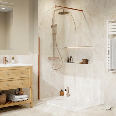 Paroi de douche à l'italienne arrondie l.120 x H.195 cm, verre transparent, profilés bronze cuivré, GoodHome Ledava