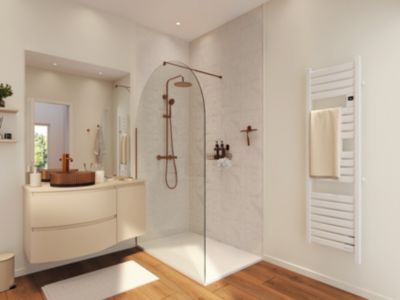 Paroi de douche à l'italienne arrondie l.120 x H.195 cm, verre transparent, profilés bronze cuivré, GoodHome Ledava