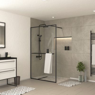 Paroi de douche à l'italienne avec porte-serviettes H.200 x l.120 cm, ép. 6 mm, profilé noir, Galedo Edge