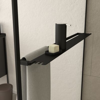 Paroi de douche à l'italienne avec porte-serviettes H.200 x l.120 cm, ép. 6 mm, profilé noir, Galedo Edge