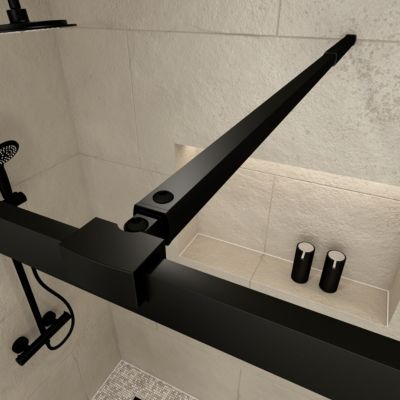 Paroi de douche à l'italienne avec porte-serviettes H.200 x l.120 cm, ép. 6 mm, profilé noir, Galedo Edge