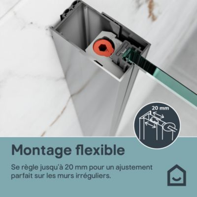 Paroi de douche à l'italienne avec volet pour niche l.120 x H.195 cm, verre transparent, profilés chromé, GoodHome Evanna