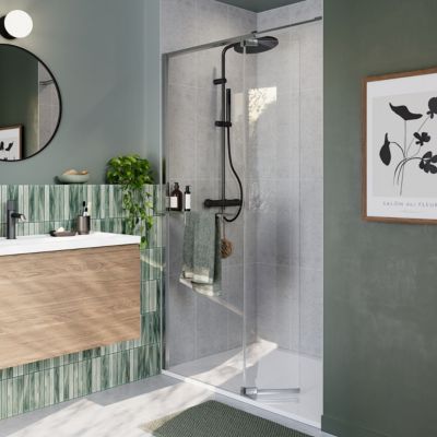 Paroi de douche à l'italienne avec volet pour niche l.120 x H.195 cm, verre transparent, profilés chromé, GoodHome Evanna