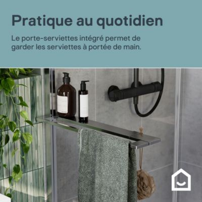 Paroi de douche à l'italienne avec volet pour niche l.120 x H.195 cm, verre transparent, profilés chromé, GoodHome Evanna