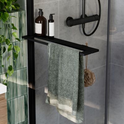 Paroi de douche à l'italienne avec volet pour niche l.120 x H.195 cm, verre transparent, profilés noir, GoodHome Evanna