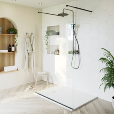 Paroi de douche à l'italienne centrale l.120 x 195 cm, profilés aluminium noir mat, GoodHome Ledava