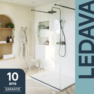 Paroi de douche à l'italienne centrale l.120 x 195 cm, profilés aluminium noir mat, GoodHome Ledava