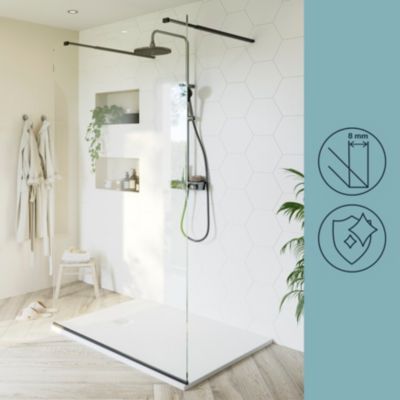 Paroi de douche à l'italienne centrale l.120 x 195 cm, profilés aluminium noir mat, GoodHome Ledava