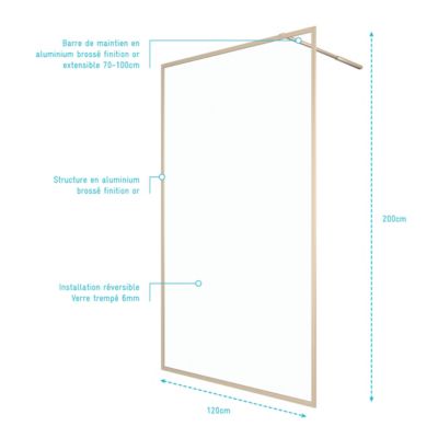 Paroi de douche à l'italienne dorée Galedo Golden Edge transparent 120cm