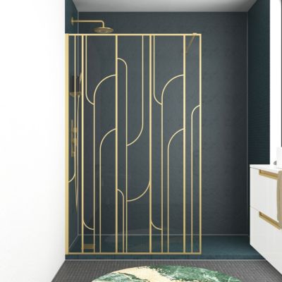 Paroi de douche à l'italienne fixe 120 x 195 cm, motifs art déco, doré brossé, Galedo Art Deco