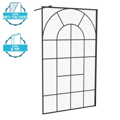 Paroi de douche à l'italienne fixe 120 x 195 cm, motifs verrière orangerie, noir mat, Galedo Garden