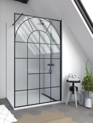 Paroi de douche à l'italienne fixe 120 x 195 cm, motifs verrière orangerie, noir mat, Galedo Garden