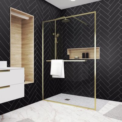 Paroi de douche à l'italienne fixe 140 x 200 cm, doré brossé, Galedo Golden Edge