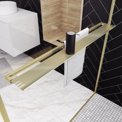 Paroi de douche à l'italienne fixe 140 x 200 cm, doré brossé, Galedo Golden Edge
