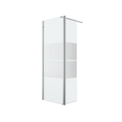Paroi de douche à l'italienne fixe avec volet l.80+45 x H.195 cm, bandes miroir, profilés aluminium chrome, GoodHome Ledava