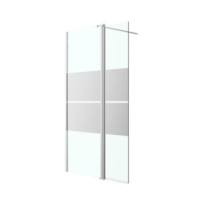 Paroi de douche à l'italienne fixe avec volet l.80+45 x H.195 cm, bandes miroir, profilés aluminium chrome, GoodHome Ledava