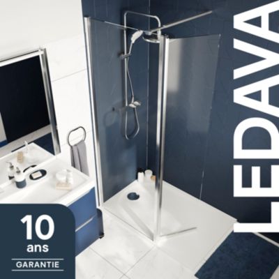 Paroi de douche à l'italienne fixe avec volet l.80+45 x H.195 cm, verre transparent, profilés aluminium chrome, GoodHome Ledava