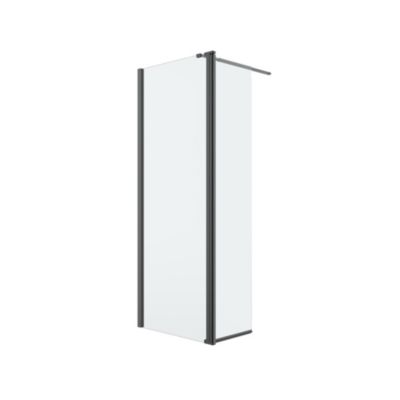 Paroi de douche à l'italienne fixe avec volet l.80+45 x H.195 cm, verre transparent, profilés aluminium noir, GoodHome Ledava