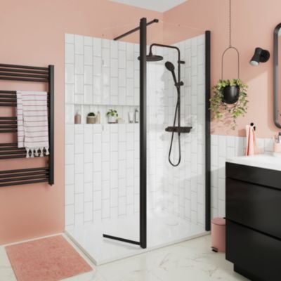 Paroi de douche à l'italienne fixe avec volet l.80+45 x H.195 cm, verre transparent, profilés aluminium noir, GoodHome Ledava