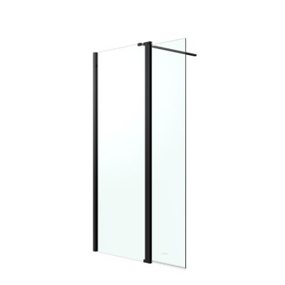 Paroi de douche à l'italienne fixe avec volet l.80+45 x H.195 cm, verre transparent, profilés aluminium noir, GoodHome Ledava