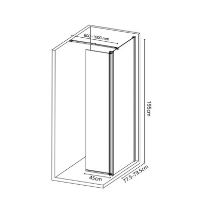 Paroi de douche à l'italienne fixe avec volet l.80+45 x H.195 cm, verre transparent, profilés bronze cuivré, GoodHome Ledava