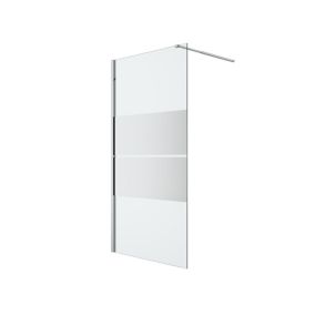 Paroi de douche à l'italienne fixe l.100 x H.195 cm, bandes miroir, profilés alu chrome, GoodHome Ledava