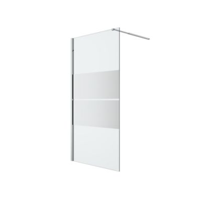 Paroi de douche à l'italienne fixe l.100 x H.195 cm, bandes miroir, profilés aluminium chrome, GoodHome Ledava