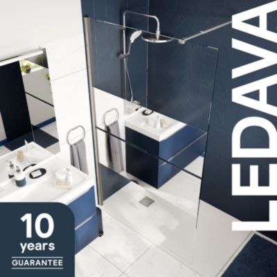Paroi de douche à l'italienne fixe l.100 x H.195 cm, bandes miroir, profilés aluminium chrome, GoodHome Ledava