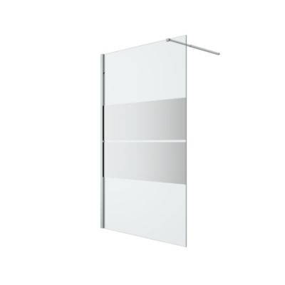 Paroi de douche à l'italienne fixe l.120 x H.195 cm, bandes miroir, profilés aluminium chrome, GoodHome Ledava
