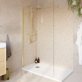 Paroi de douche à l'italienne fixe l.120 x H.195 cm, profilés alu finition doré brossé, GoodHome Ledava