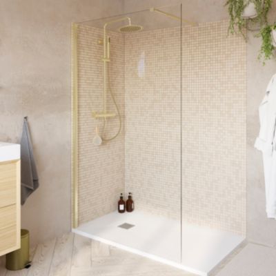 Paroi de douche à l'italienne fixe l.120 x H.195 cm, profilés aluminium finition doré brossé, GoodHome Ledava