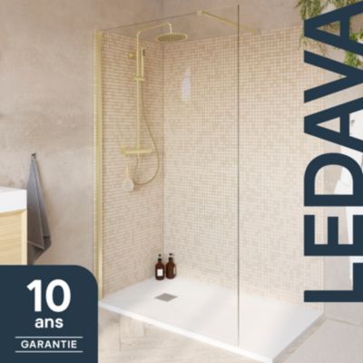 Paroi de douche à l'italienne fixe l.120 x H.195 cm, profilés aluminium finition doré brossé, GoodHome Ledava
