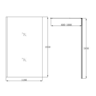 Paroi de douche à l'italienne fixe l.120 x H.195 cm, verre transparent, profilés aluminium noir, GoodHome Ledava