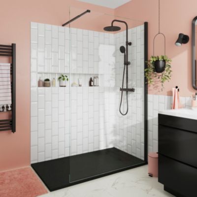 Paroi de douche à l'italienne fixe l.120 x H.195 cm, verre transparent, profilés aluminium noir, GoodHome Ledava