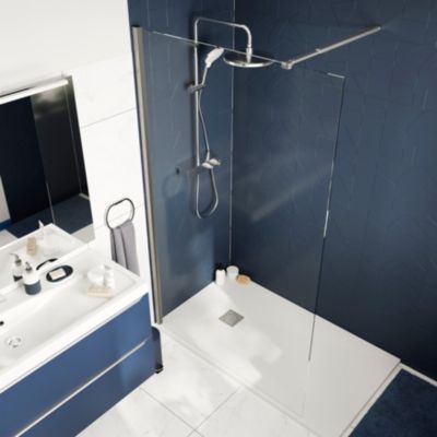 Paroi de douche à l'italienne fixe l.70 x H.195 cm, verre transparent, profilés aluminium chrome, GoodHome Ledava
