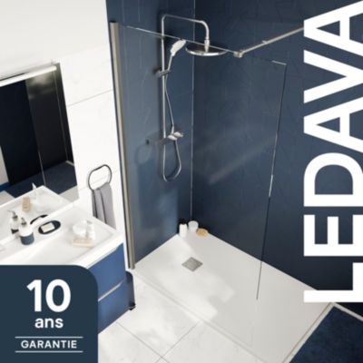 Paroi de douche à l'italienne fixe l.70 x H.195 cm, verre transparent, profilés aluminium chrome, GoodHome Ledava