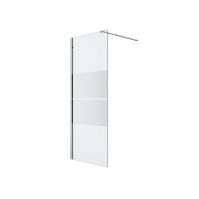Paroi de douche à l'italienne fixe l.80 x H.195 cm, bandes miroir, profilés aluminium chrome, GoodHome Ledava