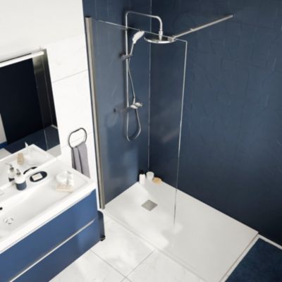Paroi de douche à l'italienne fixe l.90 x H.195 cm, verre transparent, profilés aluminium chrome, GoodHome Ledava