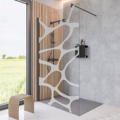 Paroi de douche à l'italienne fixe l.90 x H.200 cm, verre transparent avec effet galet , profilé noir , Schulte Newstyle Zoé
