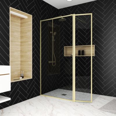 Paroi de douche à l'italienne fixe + volet pivotant 100+40 x 200 cm, Galedo Golden Edge