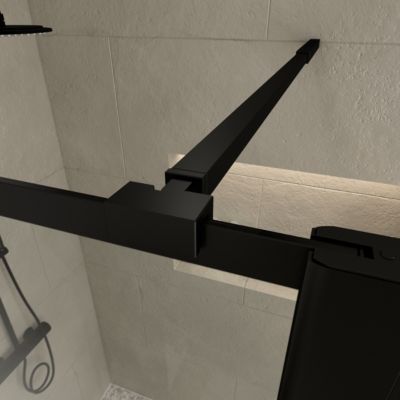 Paroi de douche à l'italienne fixe + volet pivotant 80+40 x 200 cm, noir mat, Galedo Dark Edge Shelf