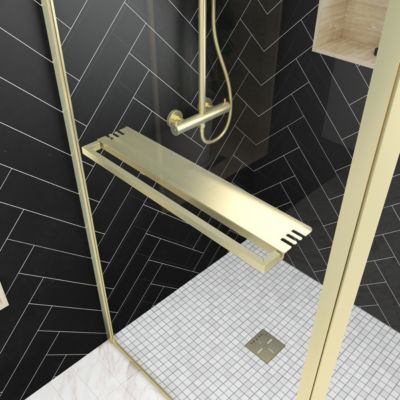 Paroi de douche à l'italienne fixe + volet pivotant 90+40 x 200 cm, doré brossé, Galedo Golden Edge
