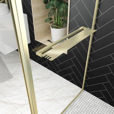 Paroi de douche à l'italienne fixe + volet pivotant 90+40 x 200 cm, doré brossé, Galedo Golden Edge