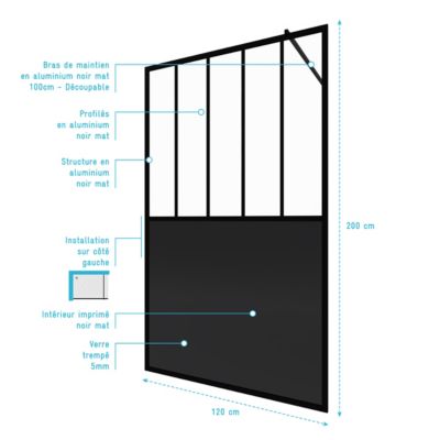 Paroi de douche à l'italienne Galedo Black Indus transparent 120cm