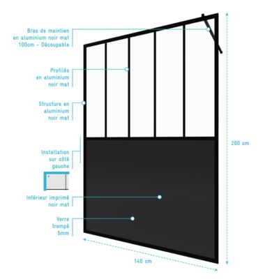 Paroi de douche à l'italienne Galedo Black Indus transparent 140cm