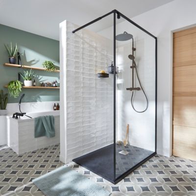 Paroi de douche à l'italienne GoodHome Ezili transparent profilé noir 120 cm