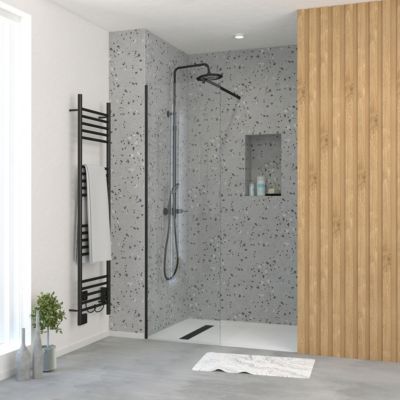 Paroi de douche à l'italienne H.195 x l.60 cm, ép. 5 mm, profilé noir, Galedo Essentiel