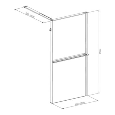 Paroi de douche à l'italienne l.100 x H.195 cm, verre transparent, profilés noir, GoodHome Evanna + barre fixe