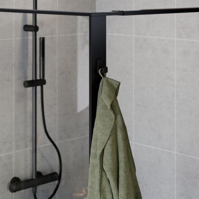 Paroi de douche à l'italienne l.100 x H.195 cm, verre transparent, profilés noir, GoodHome Evanna + barre fixe