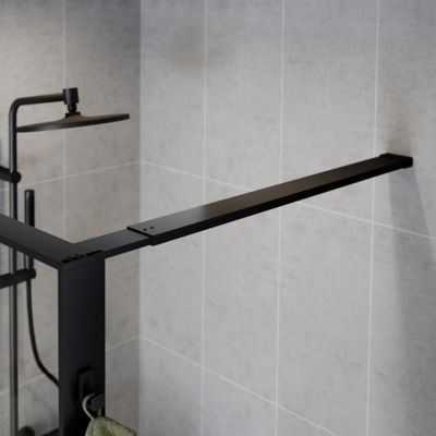 Paroi de douche à l'italienne l.100 x H.195 cm, verre transparent, profilés noir, GoodHome Evanna + barre fixe